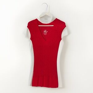 Red Ribbed Deep V Tee Fitted Baby Tee Y2K Going Out Top Grunge Coquette Slim M